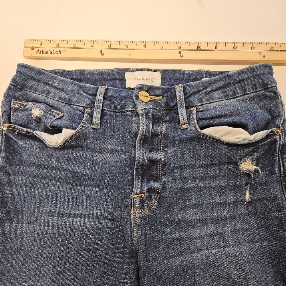 Frame Jeans Womens 28 Blue Le Crop Mini Boot Distressed Stretch Denim Pants - Picture 8 of 11